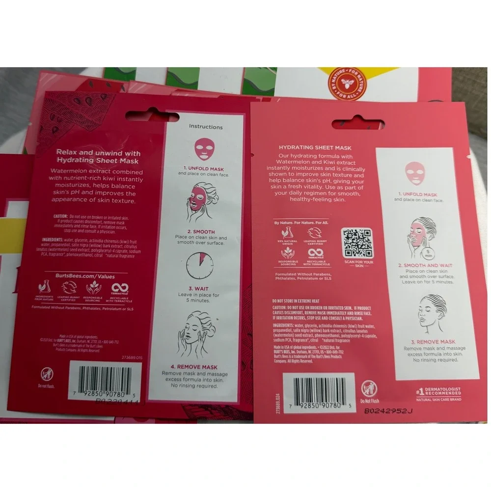 Lot of 9 Burts Bees Hydrating Sheet Mask Watermelon 99% Natural Skincare 0.33oz